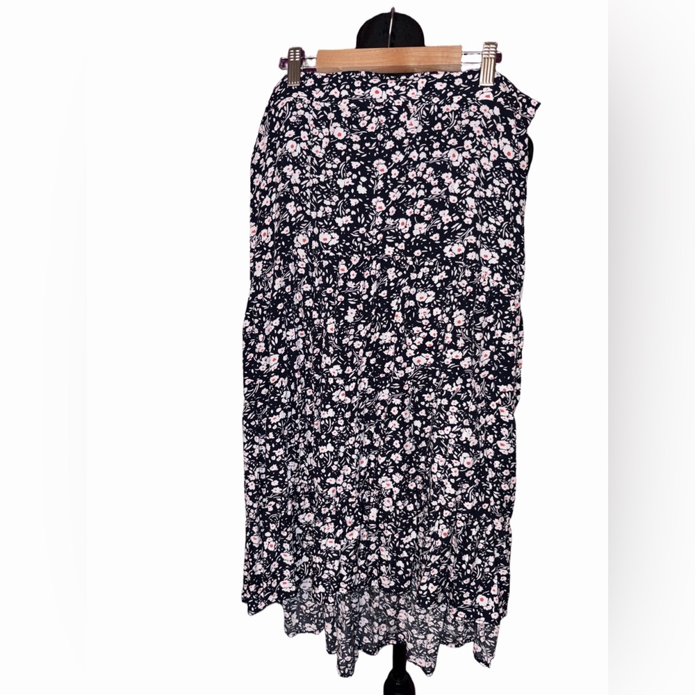 Black Pink Floral Pencil Skirt Viscose Lined Stretch Midi
